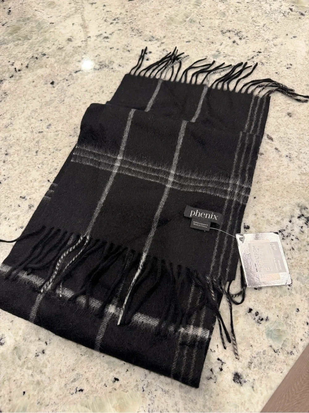 NWT . . .  Phenix Windowpane Cashmere Scarf  |  Black